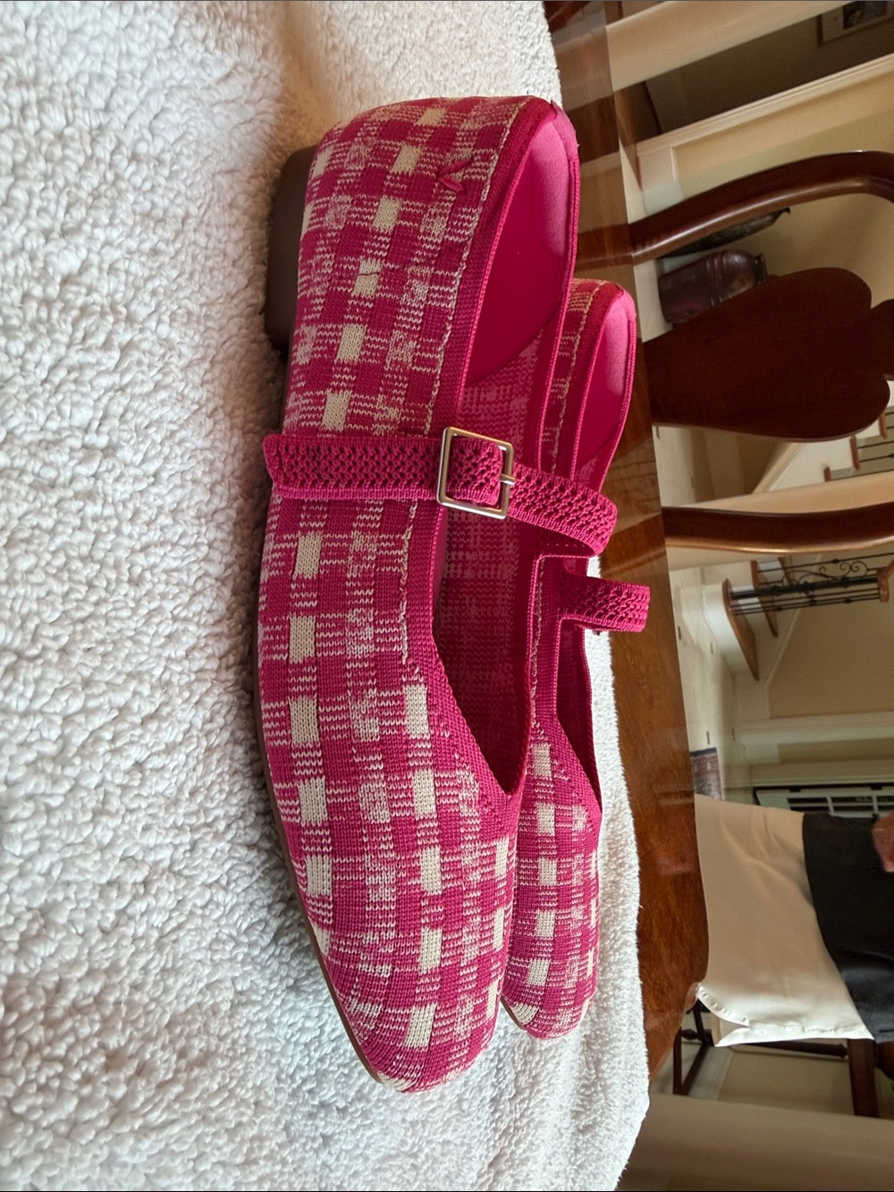 VIVAIA Pink Gingham Mary Jane Flats with Buckle Strap - Picture 4 of 8